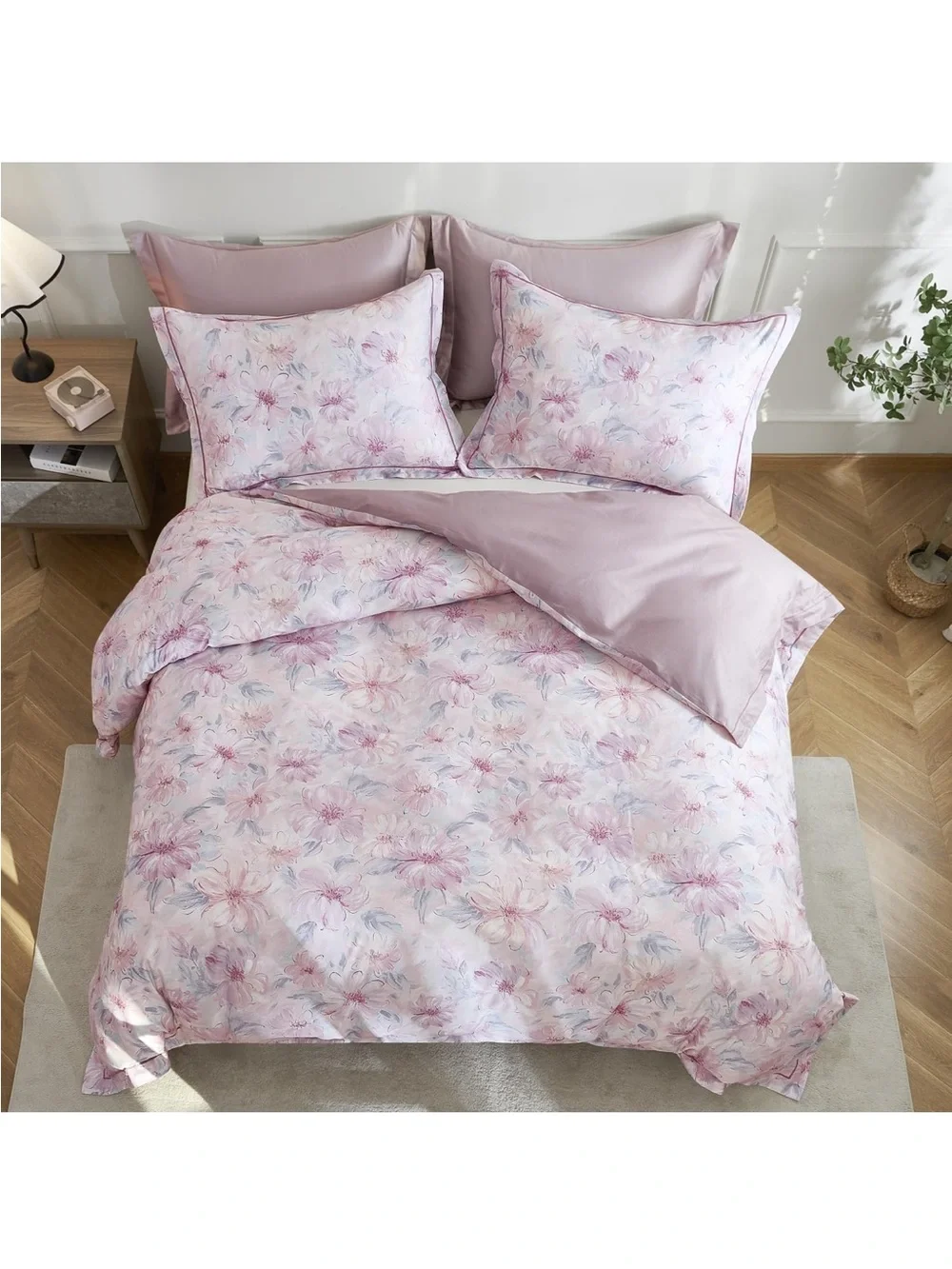 NEW Floral 100% Long Staple Cotton Duvet Cover Set. 600 Thread Count 3-PC Twin